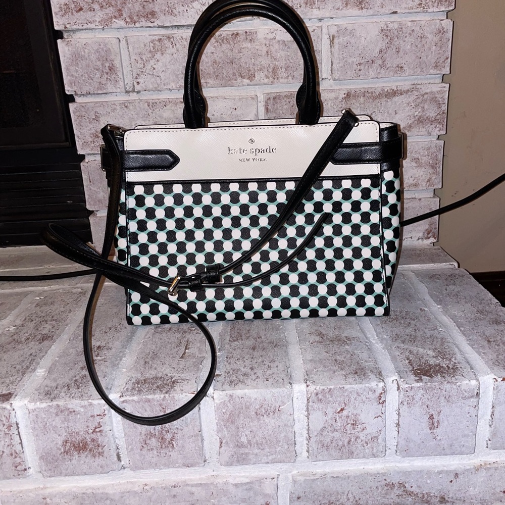 BRAND NEW Kate Spade Black and White Checkered Satchel with blue accents